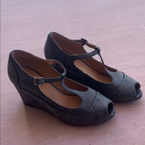 T-strap peep toe wedges